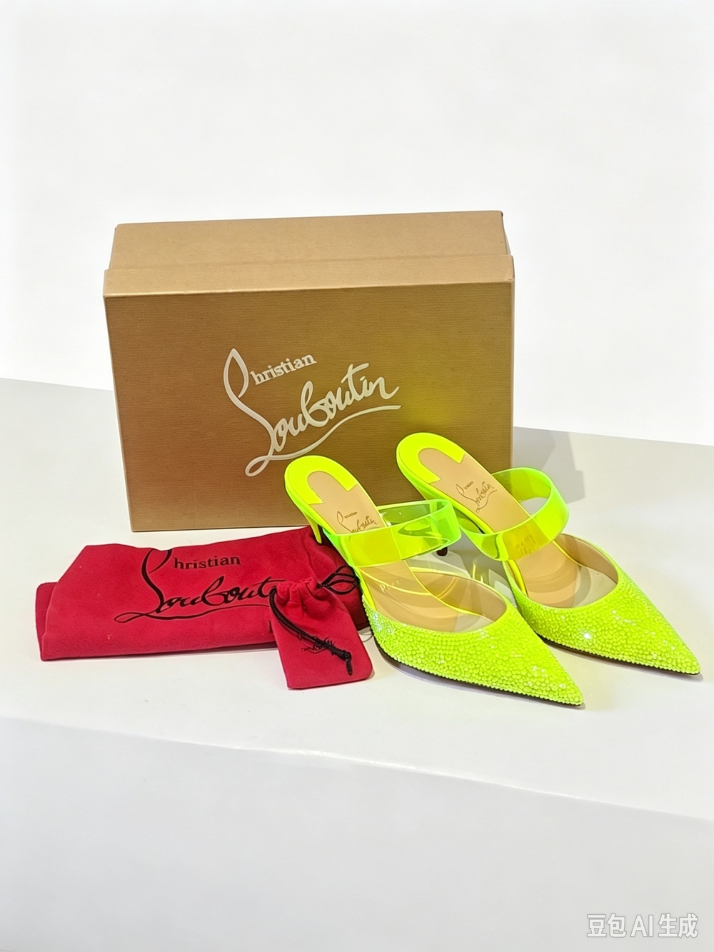 Christian Louboutin Neon Yellow Crystal Pointed Mule